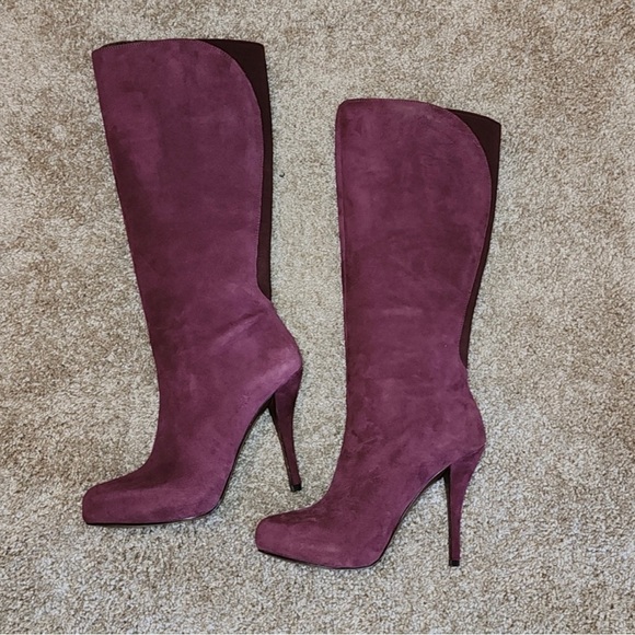 Enzo Angiolini Yabbo Suede Purple/Burgundy High Heel Knee Length Boot Size 7.5 - Picture 3 of 17
